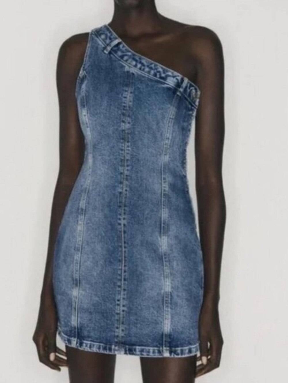 Zara Asymmetric Denim Mini Dress Size XL NWT